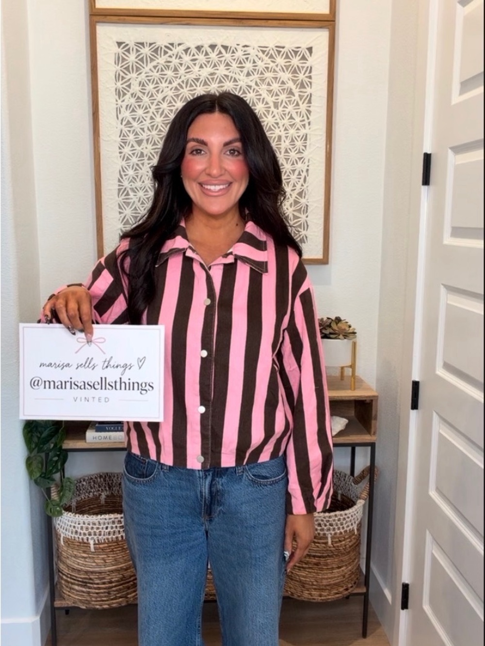 Amazon Pink and Brown Striped Button-Down Shirt